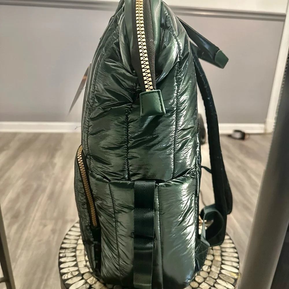 Jonah David metallic Emerald Quilted Backpack nwt  with a free people gift - Picture 5 of 9